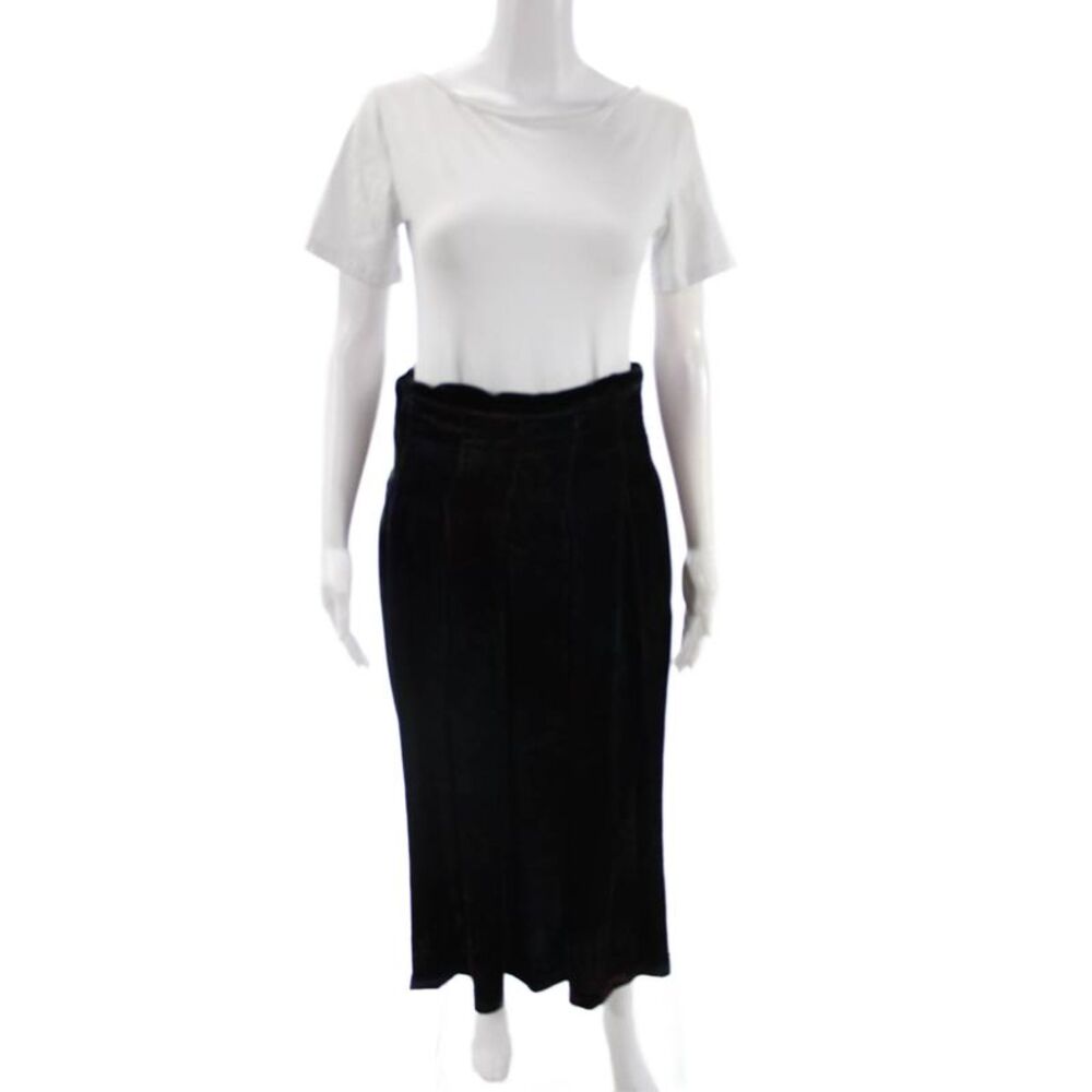 Paola Zuin Womens Pleated Maxi Skirt Black Viscose Silk Size 40